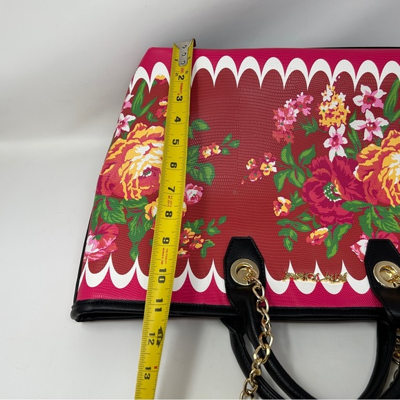 Betsey Johnson red roses double handle gold chain tote bag - Picture 6 of 14